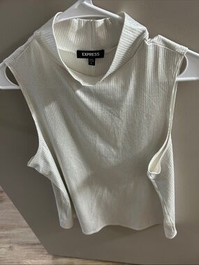 Express metallic silver Ribbed Sleeveless Mock Neck Tank